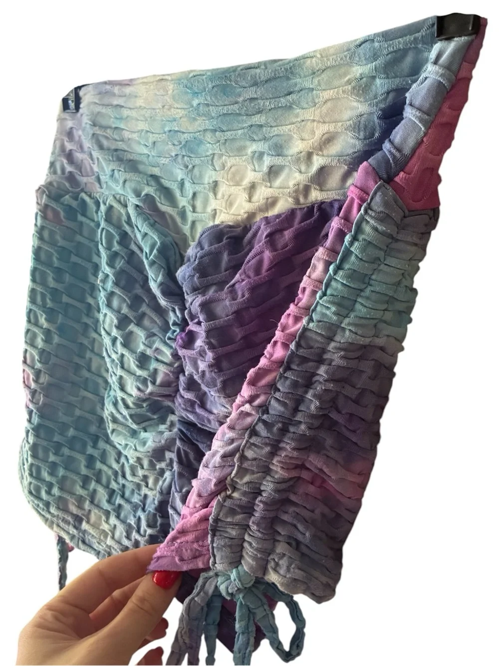 Love‎ University Tie-Dye Ruched Mini Athletic Y2K Shorts Adjustable Ties M